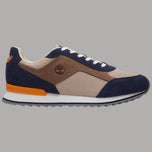 Sneaker Timberland con tomaia tessuto beige e dettagli blu, fondo con accento arancione