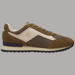 Sneakers marroni con inserti beige in tessuto e lacci marrone