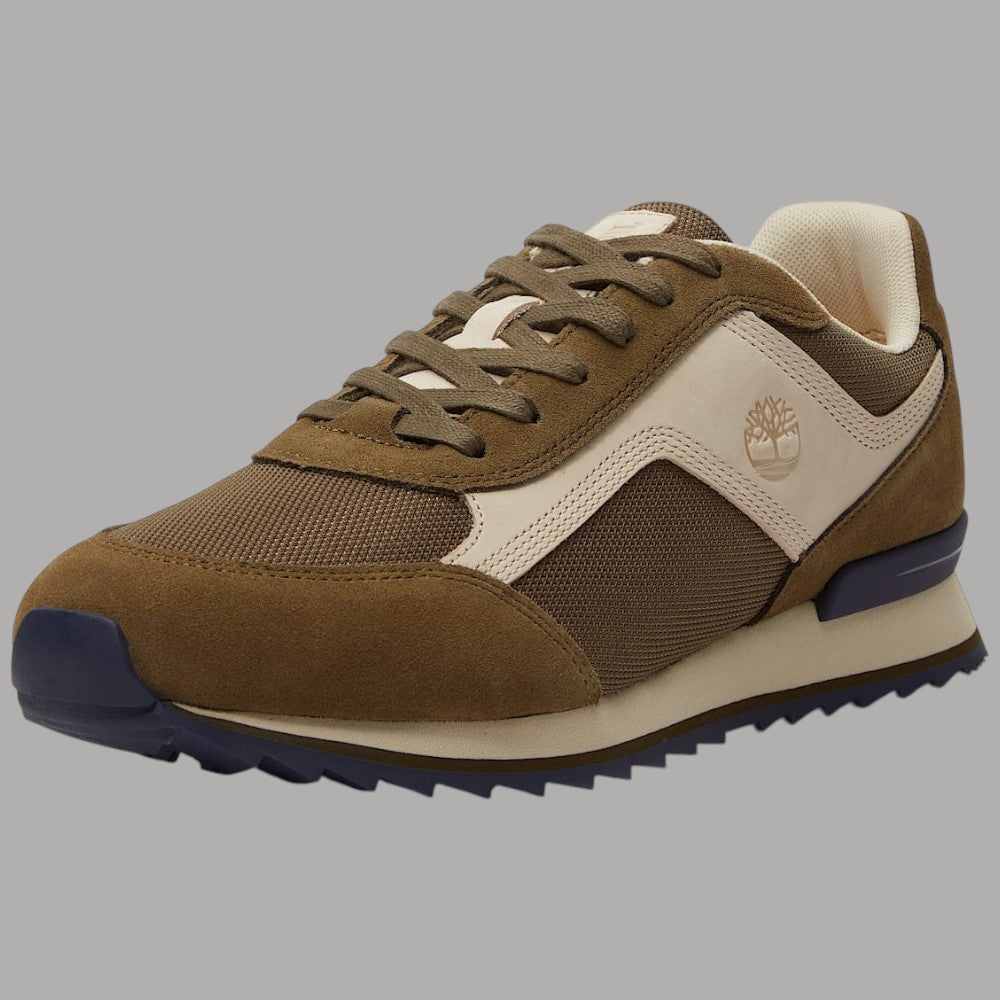 Sneakers marroni e beige con lacci marroni e suola grigio-blu
