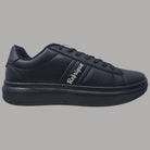 Sneakers uomo nere Refrigue in similpelle e gomma, profilo laterale con logo