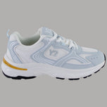 Sneakers running con tomaia in mesh bianca e inserti azzurri, suola alta