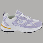 Sneakers running in mesh bianco e lilla, suola alta con lacci