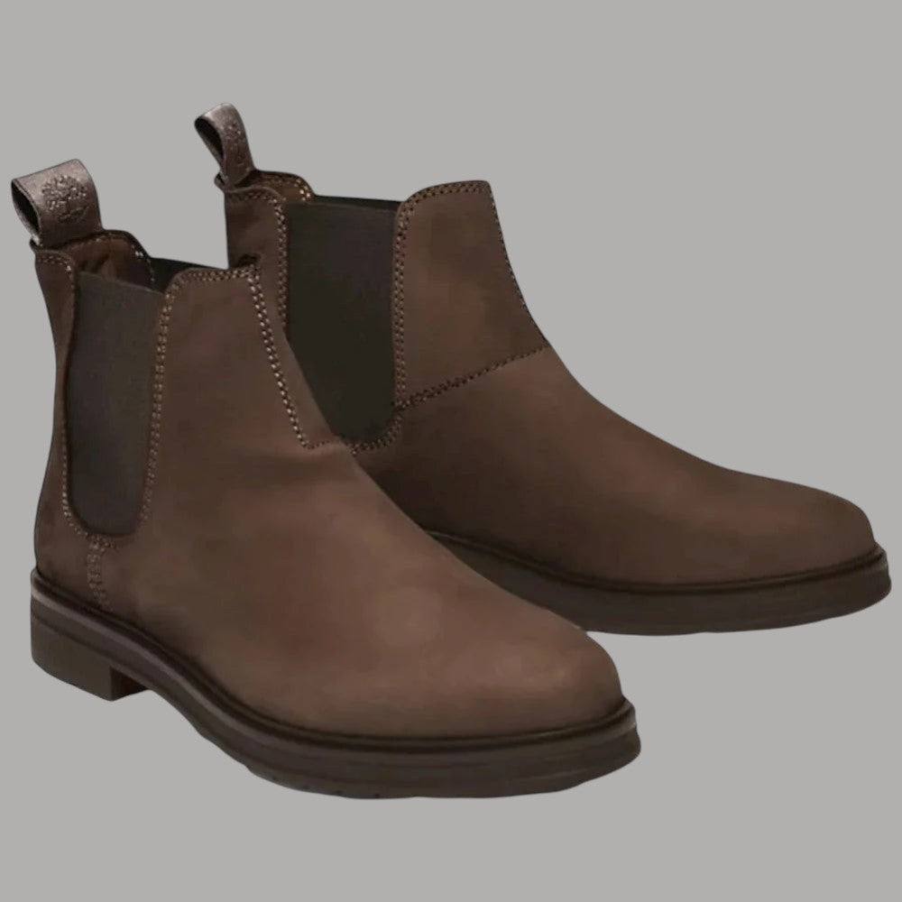 Stivaletti Chelsea donna marroni in nabuk, tacco basso 3,5 cm, elastici laterali.