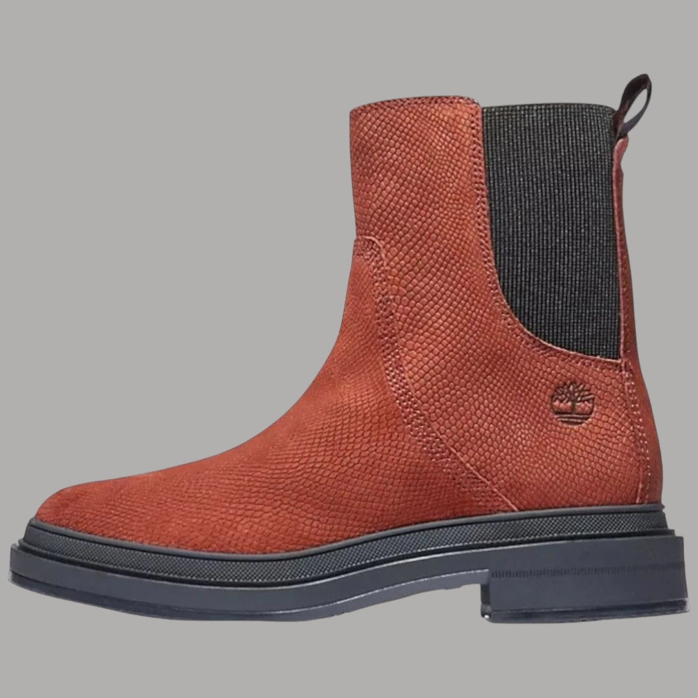 Stivaletti Chelsea da donna Timberland, stivaletto rosso con elastico nero e suola spessa