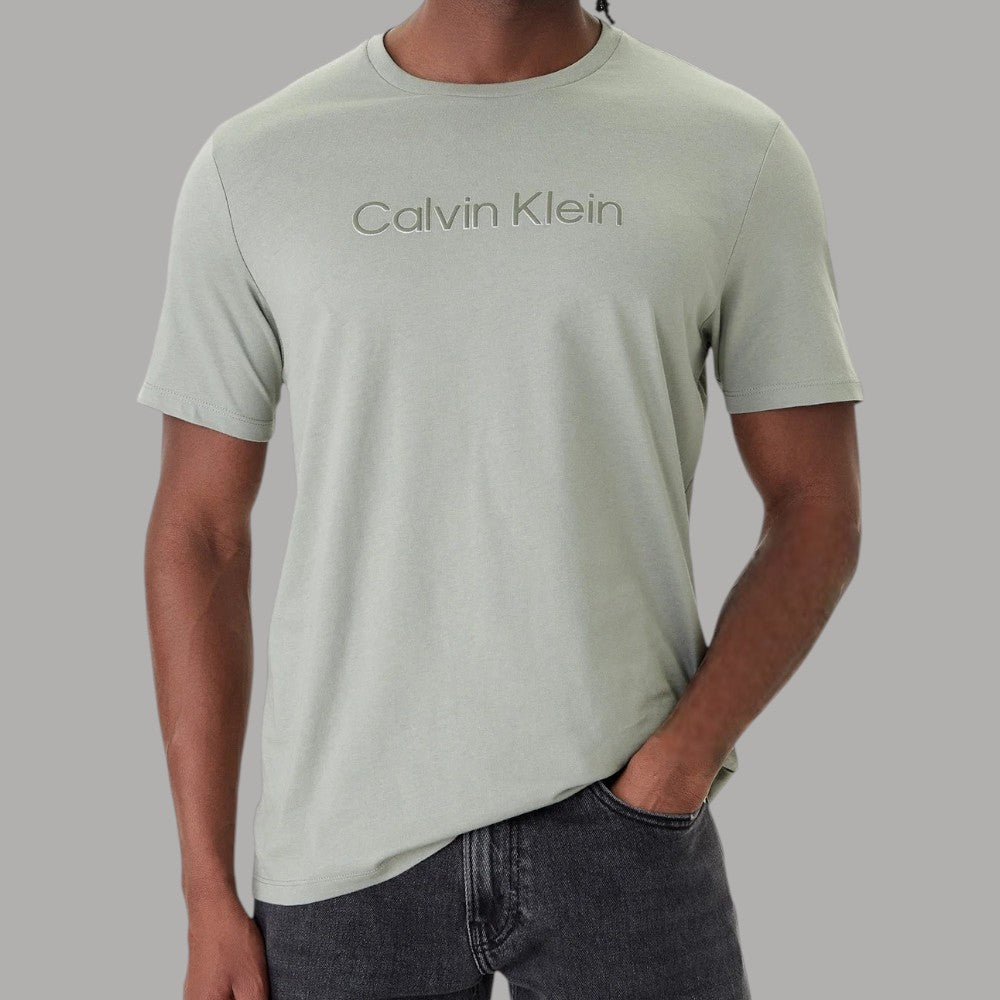 T-shirt Calvin Klein verde chiaro in cotone con logo sul petto