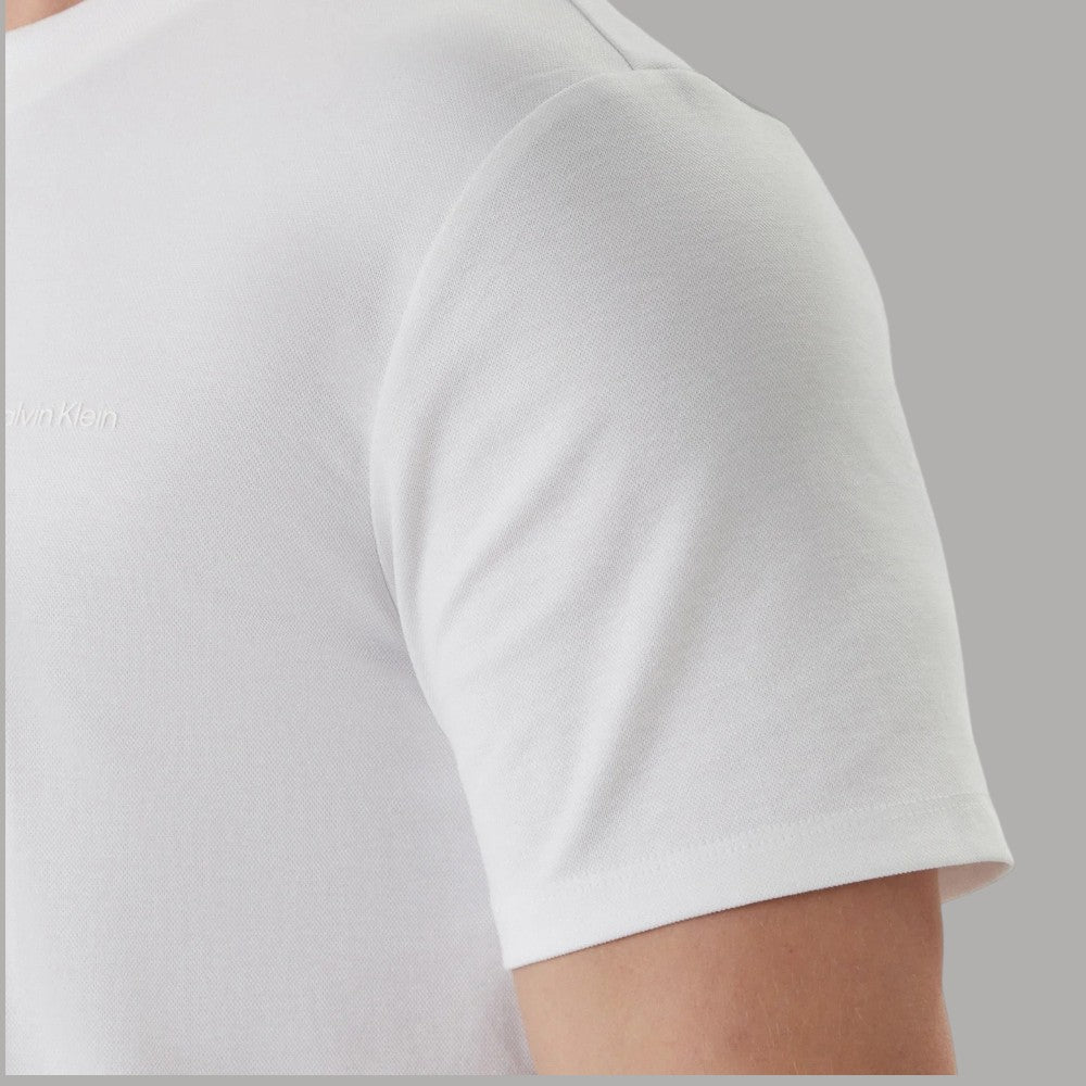 T-shirt bianca in cotone interlock, manica corta e bordo cucito