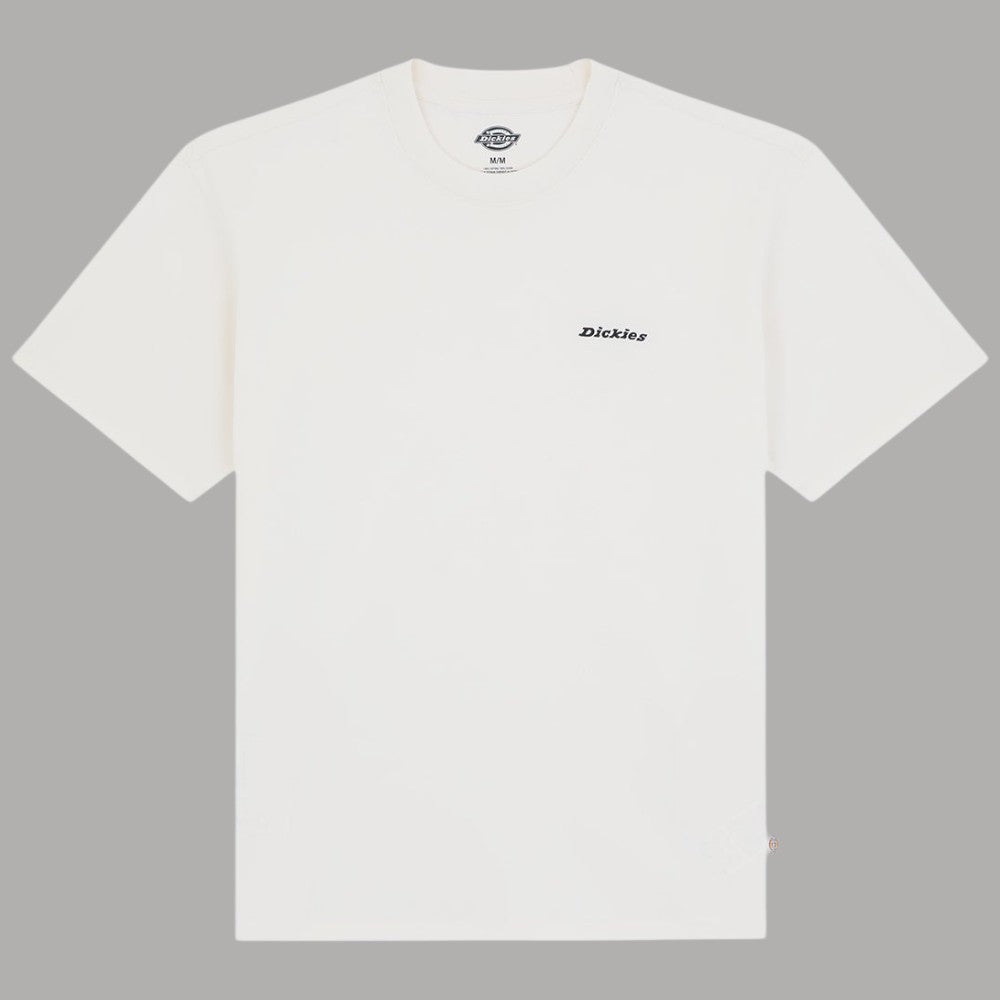 T-shirt Dickies ecru in cotone, logo sul petto; vista frontale piatta
