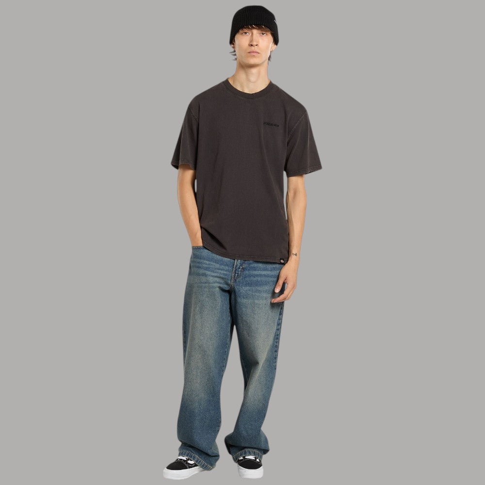 T-shirt cotone regular fit marrone scuro con logo sul petto