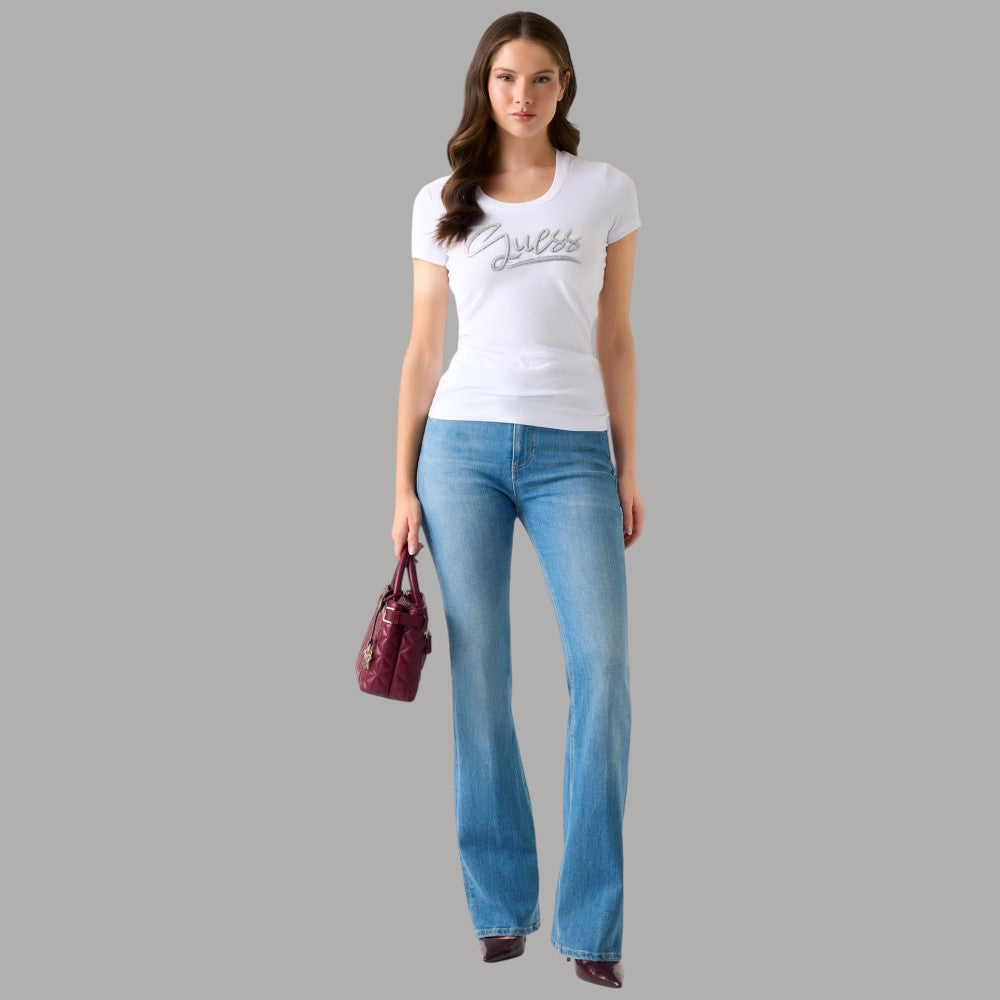 T-shirt Guess Logo Strass Cotone Slim Fit - Prodotti di Classe