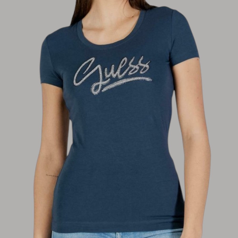 T-shirt Guess Logo Strass Cotone Slim Fit - Prodotti di Classe