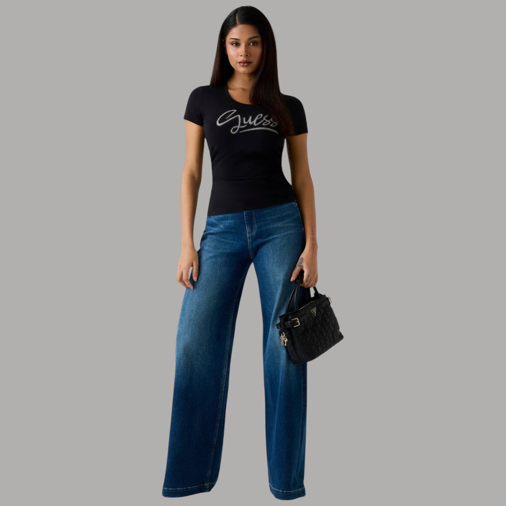 T-shirt Guess Logo Strass Cotone Slim Fit - Prodotti di Classe