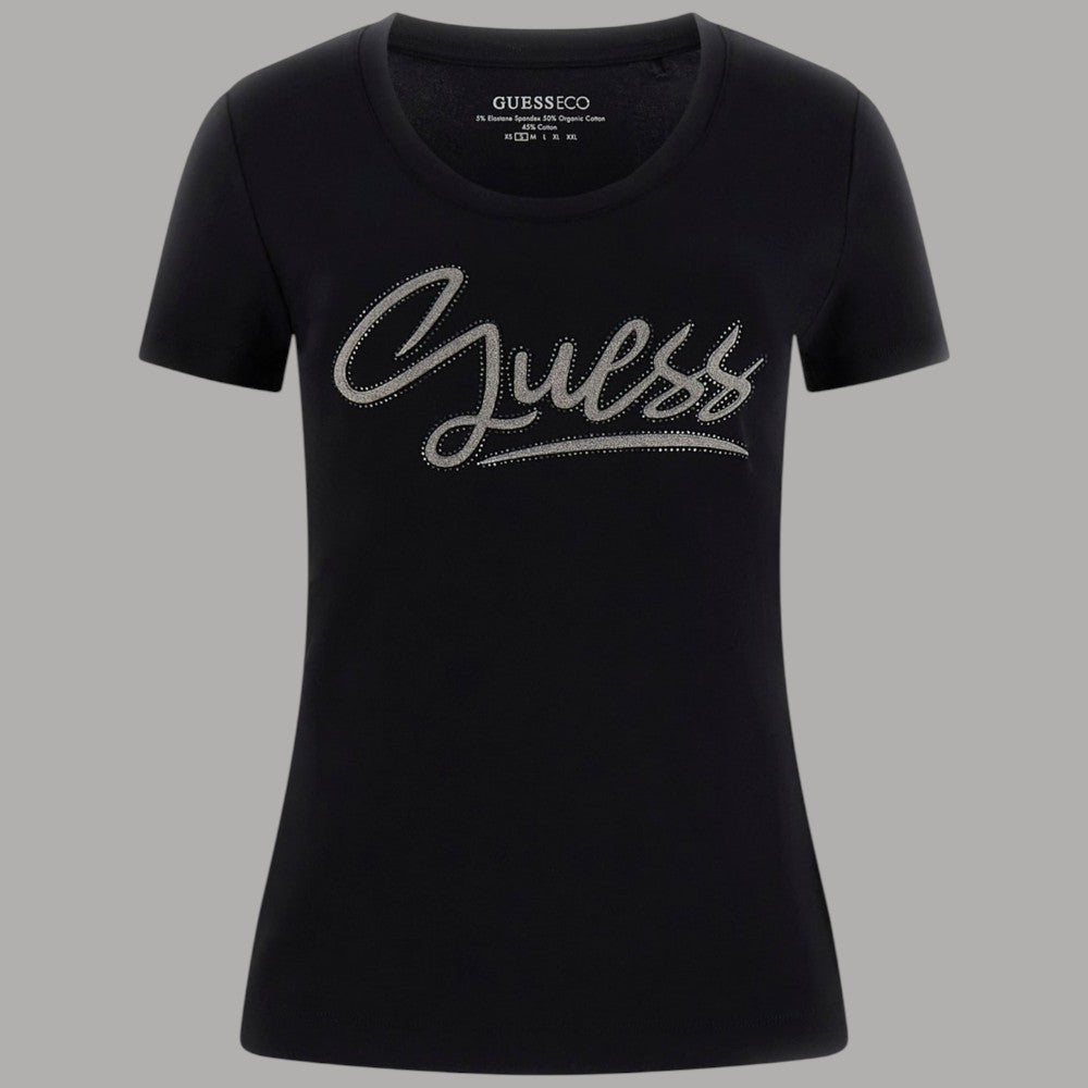 T-shirt Guess Logo Strass Cotone Slim Fit - Prodotti di Classe