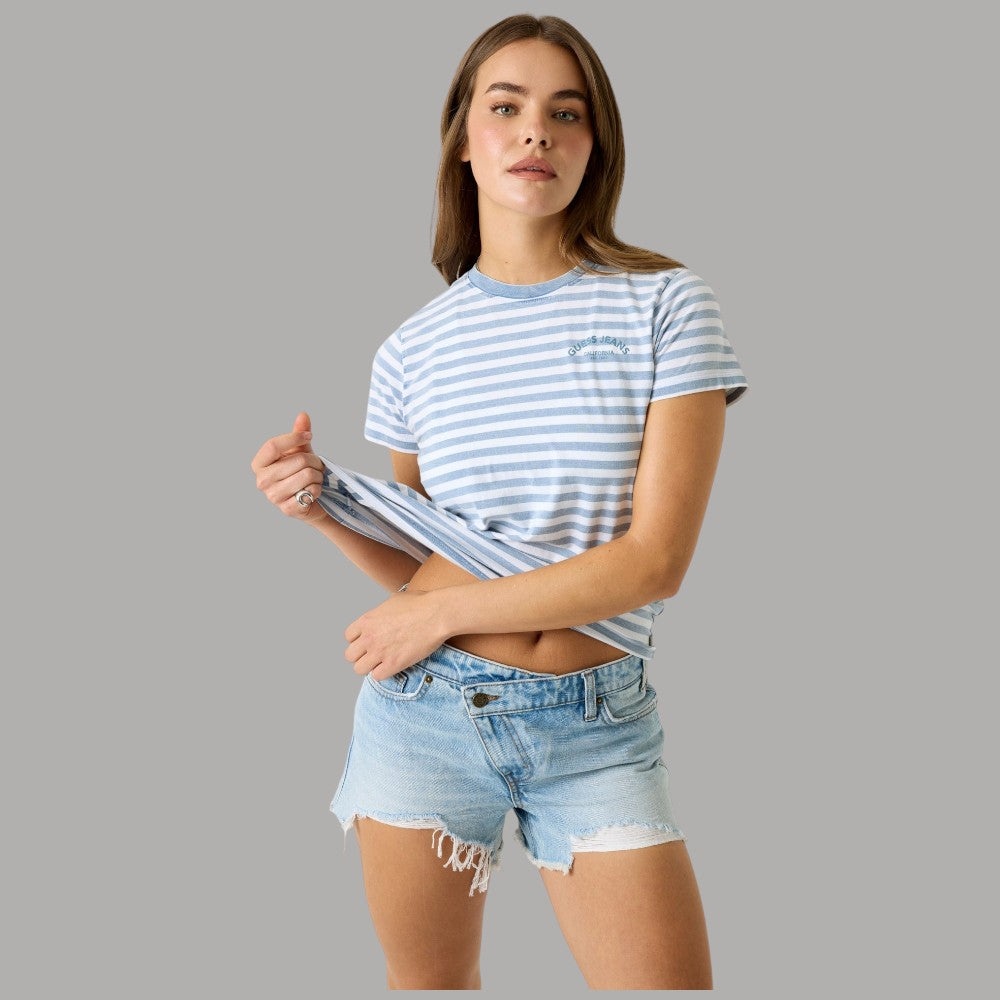 T-shirt Guess GJ Donna a Righe Cotone, Scollo Rotondo Logo - Prodotti di Classe