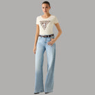 T-shirt Guess Donna Logo a Triangolo Maculato con Strass - Prodotti di Classe