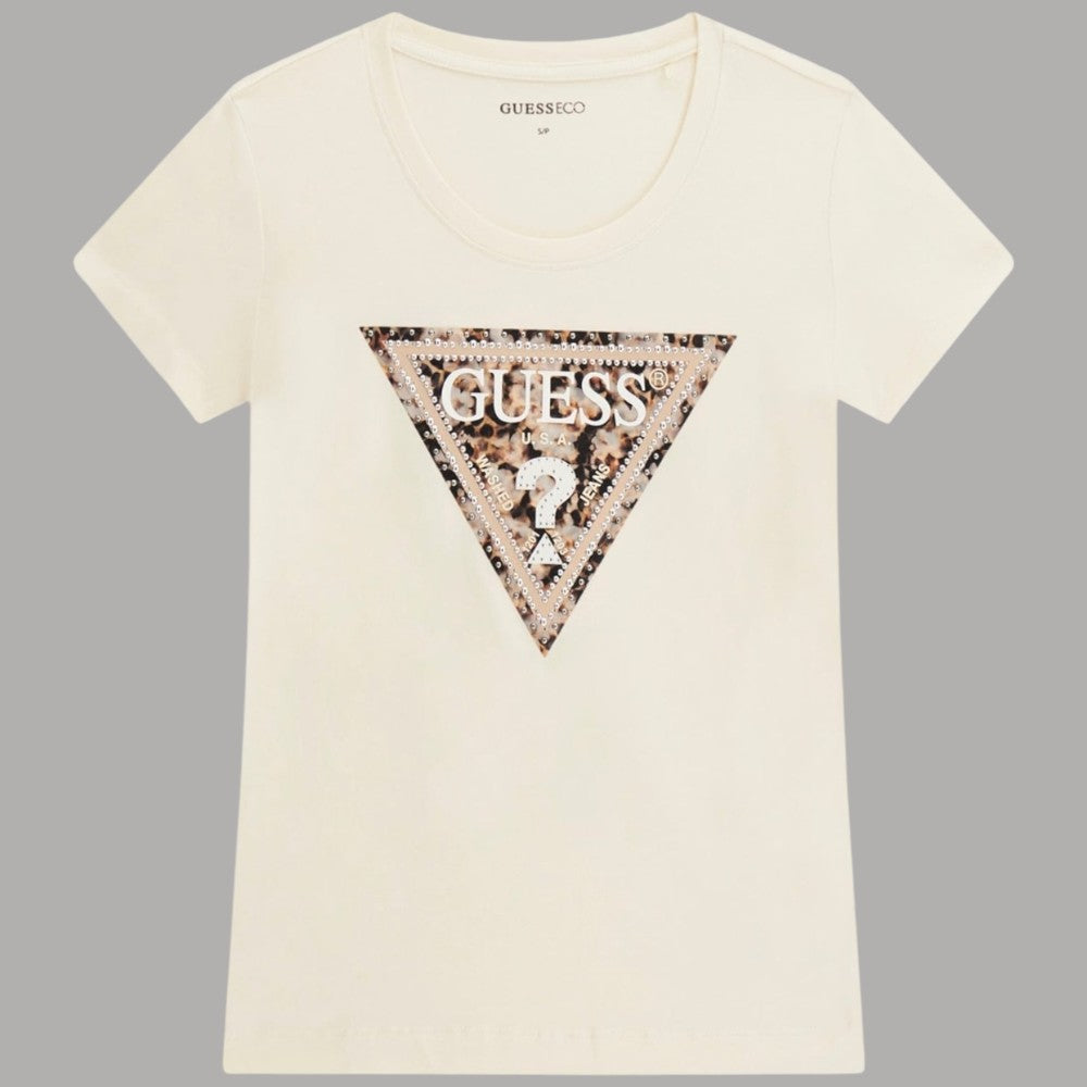 T-shirt Guess Donna Logo a Triangolo Maculato con Strass - Prodotti di Classe