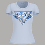 T-shirt slim in cotone azzurra con logo triangolare e dettagli a borchie sul petto