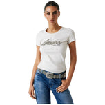 T-shirt Guess chiara aderente con logo in strass sul petto