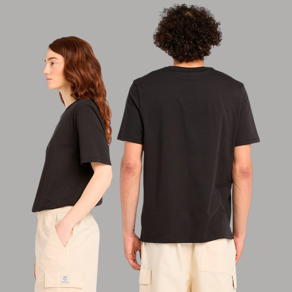 T-shirt di cotone nera Timberland con logo sul retro e scollo girocollo