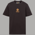 T-shirt di cotone nera Timberland con logo stampato centrale e etichetta al collo