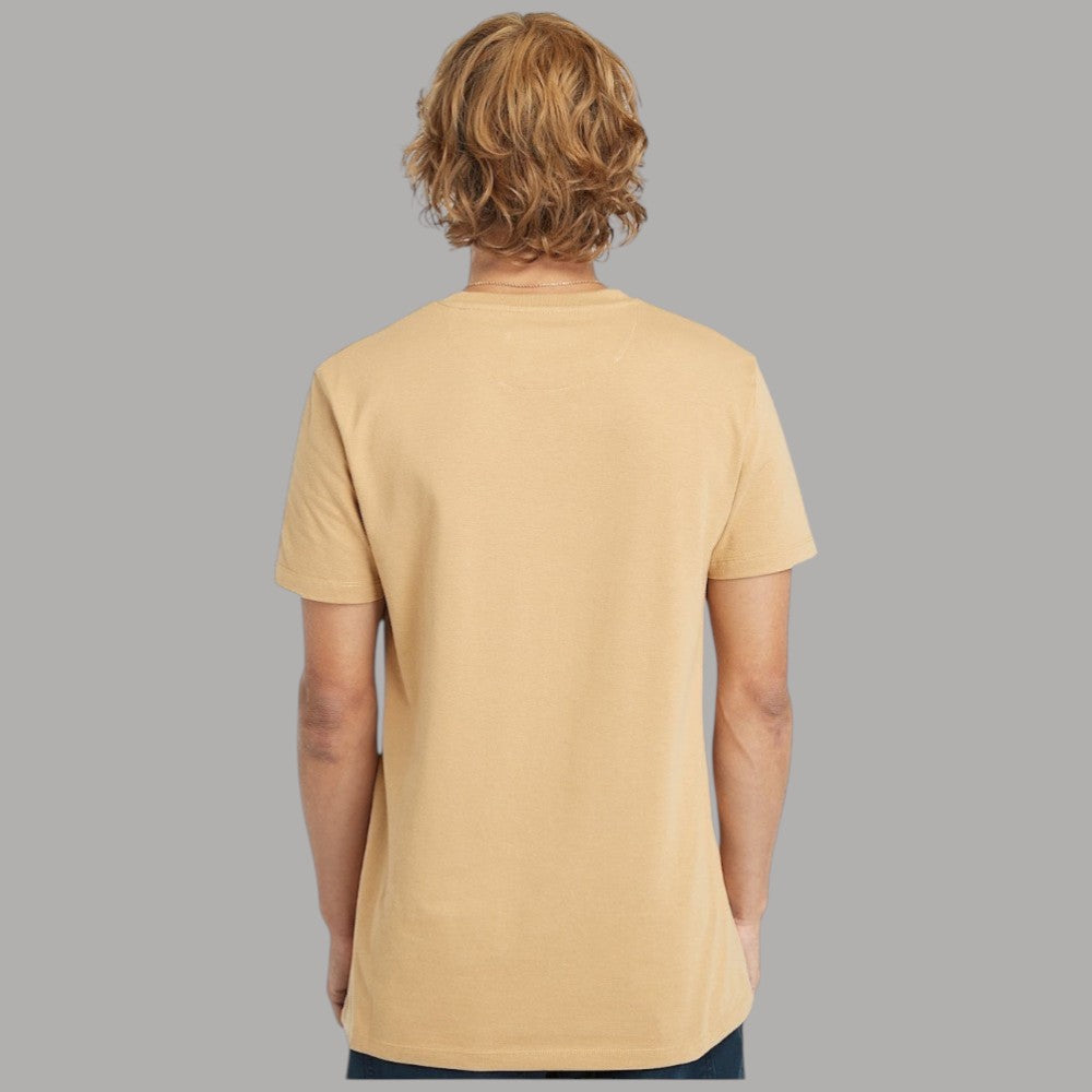 T-shirt Timberland cotone slim beige, retro con scollo tondo