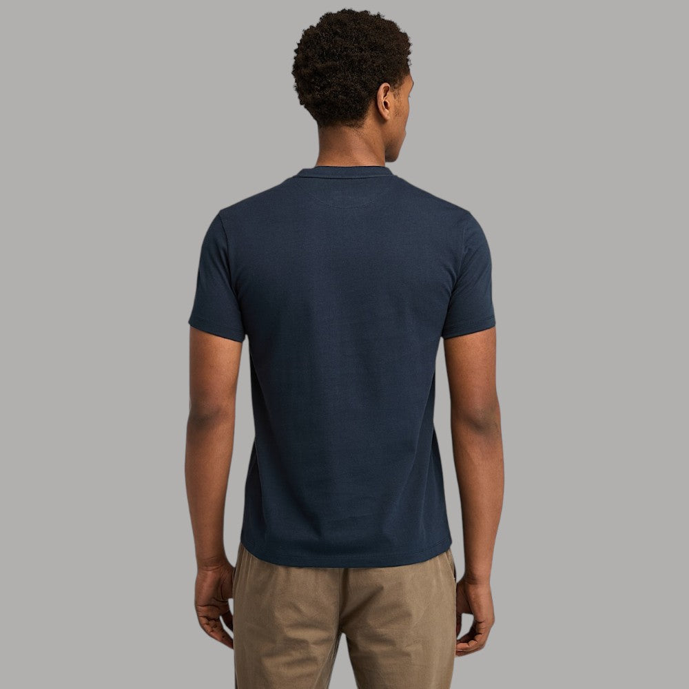 T-shirt uomo blu scuro in cotone slim con logo ricamato sul retro