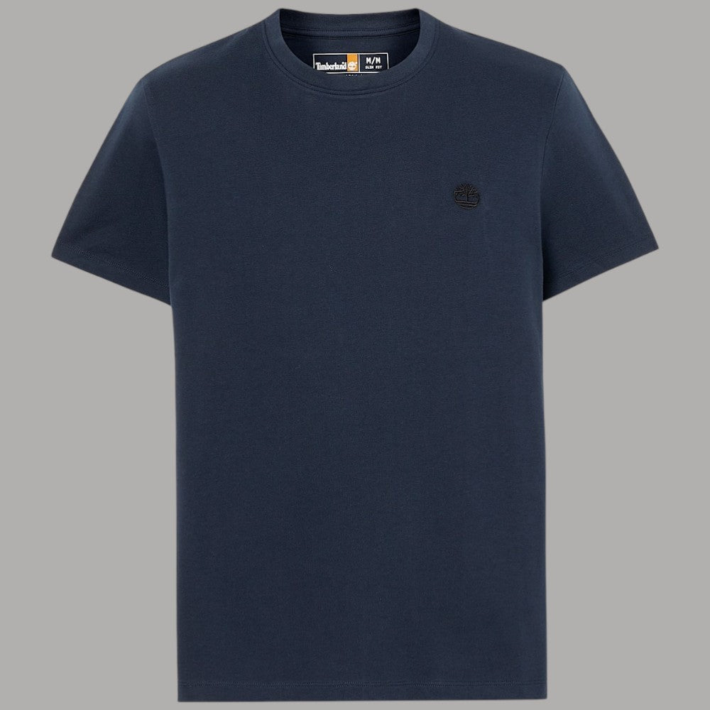 T-shirt uomo blu navy in cotone slim con logo ricamato sul petto
