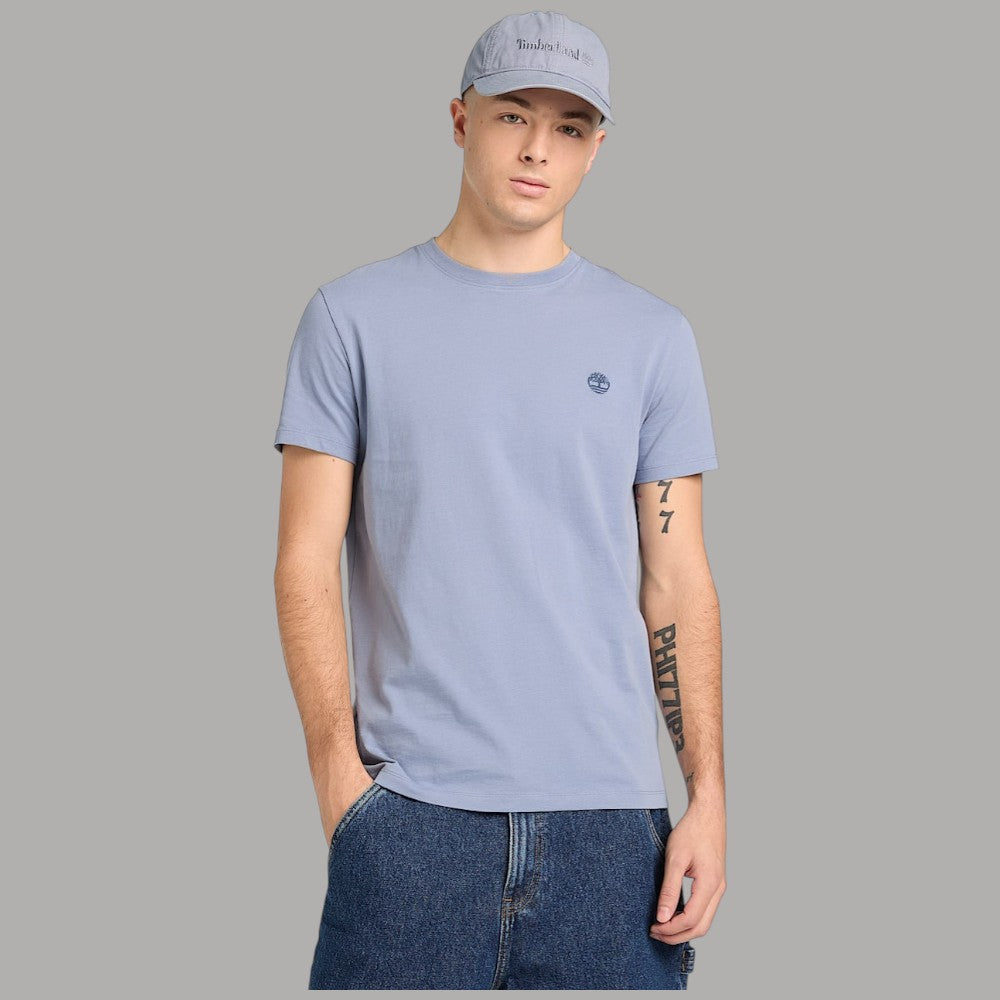 T-shirt uomo azzurro chiaro in cotone slim con logo ricamato sul petto