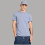 T-shirt uomo azzurro chiaro in cotone slim con logo ricamato sul petto