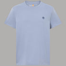 T-shirt uomo azzurro chiaro in cotone slim con logo ricamato sul petto, dettaglio collo