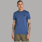 T-shirt uomo blu in cotone slim con logo ricamato sul petto