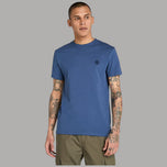 T-shirt uomo blu in cotone slim con logo ricamato sul petto