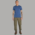 T-shirt uomo blu in cotone slim con logo ricamato sul petto, maniche corte