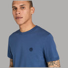 T-shirt da uomo blu in cotone slim con logo ricamato sul petto