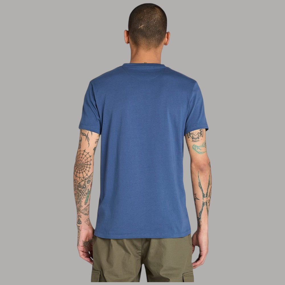 T-shirt da uomo blu in cotone slim vista posteriore con girocollo