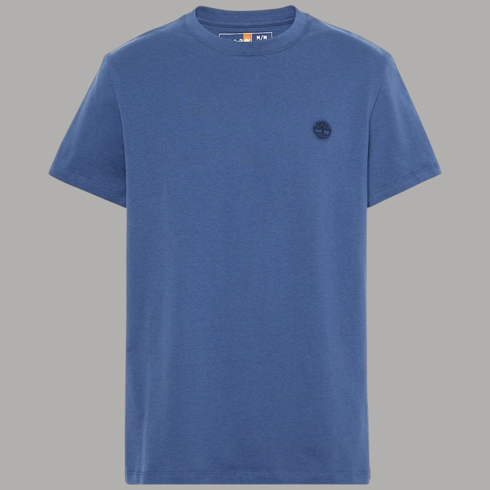 T-shirt da uomo blu in cotone slim con logo ricamato e girocollo