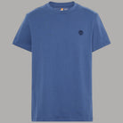 T-shirt da uomo blu in cotone slim con logo ricamato e girocollo