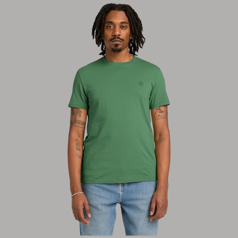 T-shirt da uomo verde in cotone slim con logo ricamato sul petto