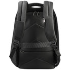 Zaino nero da viaggio con interno a scomparti e chiusura con zip frontale.