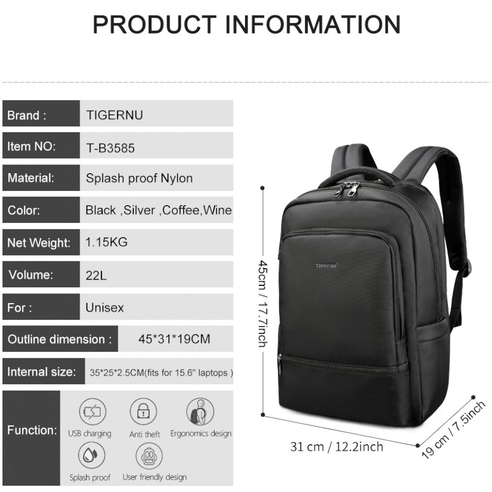 Tigernu zaino da lavoro viaggio T-B3585 nero Zaini Tigernu