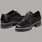 Scarpe Oxford donna in pelle nera con lacci e suola carrarmato, tacco 3,5 cm