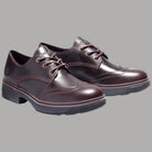 Scarpe Oxford da donna in pelle pieno fiore bordeaux, allacciate, tacco basso 3,5 cm
