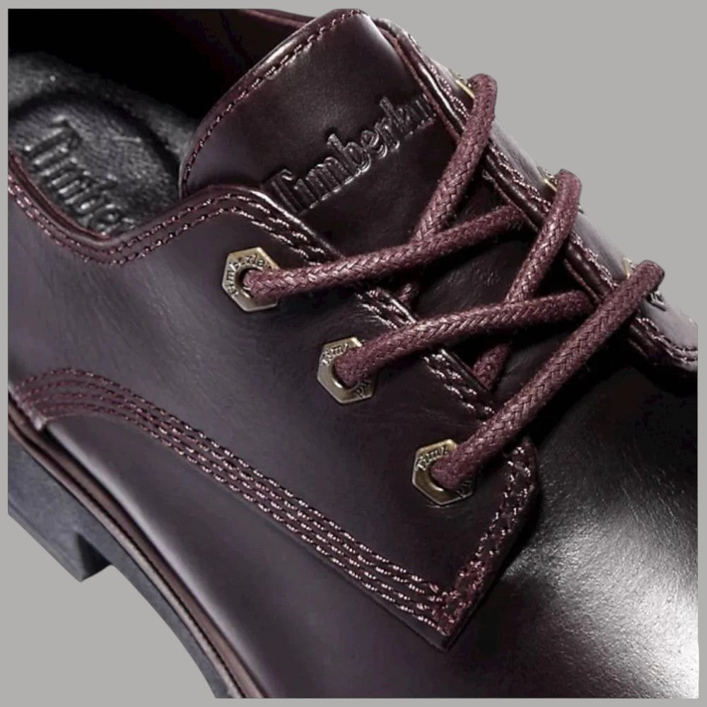 Scarpa stringata da donna in pelle bordeaux pieno fiore, tacco basso 3,5 cm