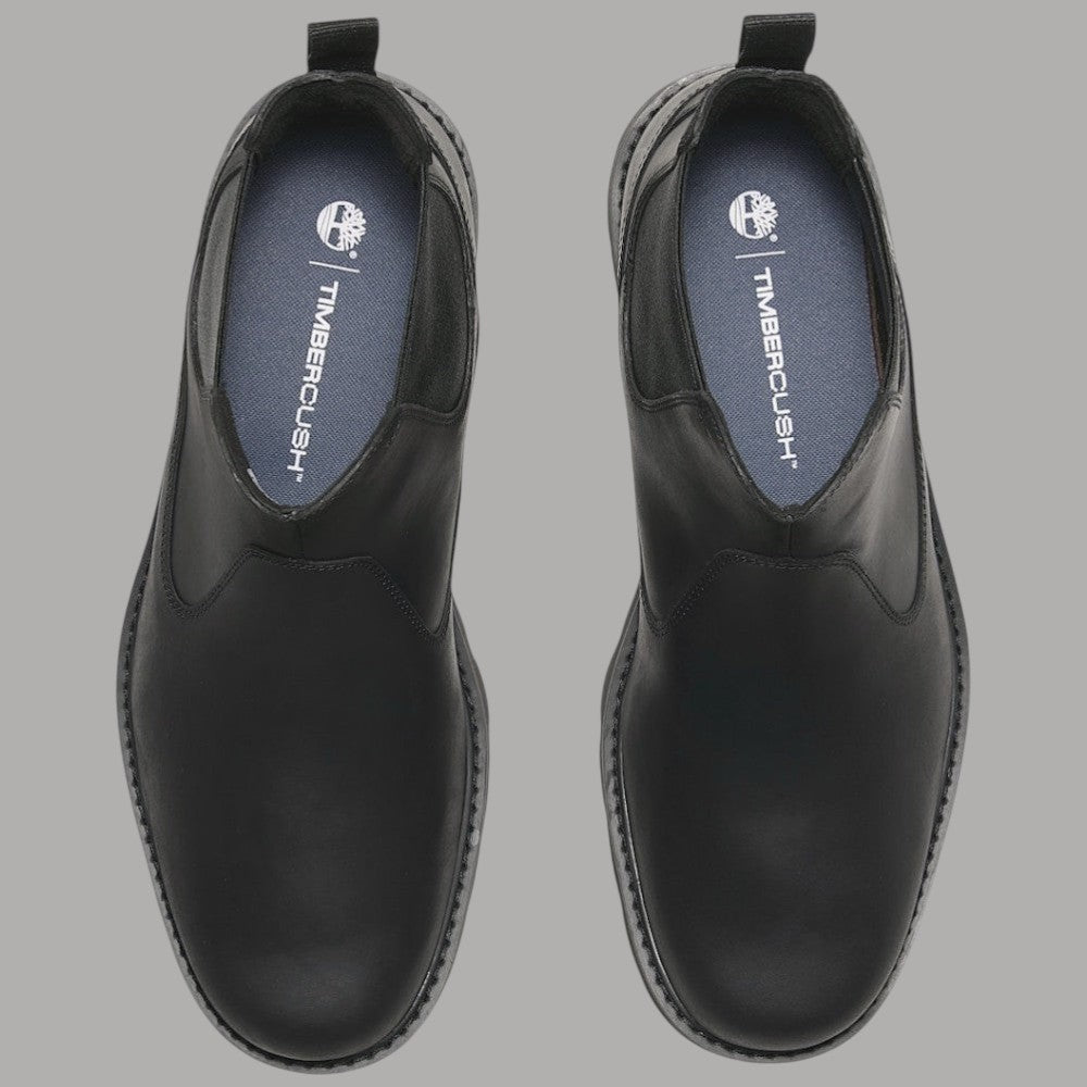 Stivale Chelsea nero Timberland con fodera interna blu e logo sul plantare