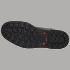 Suola di stivale Chelsea nero Timberland con battistrada a intagli e dettagli rossi