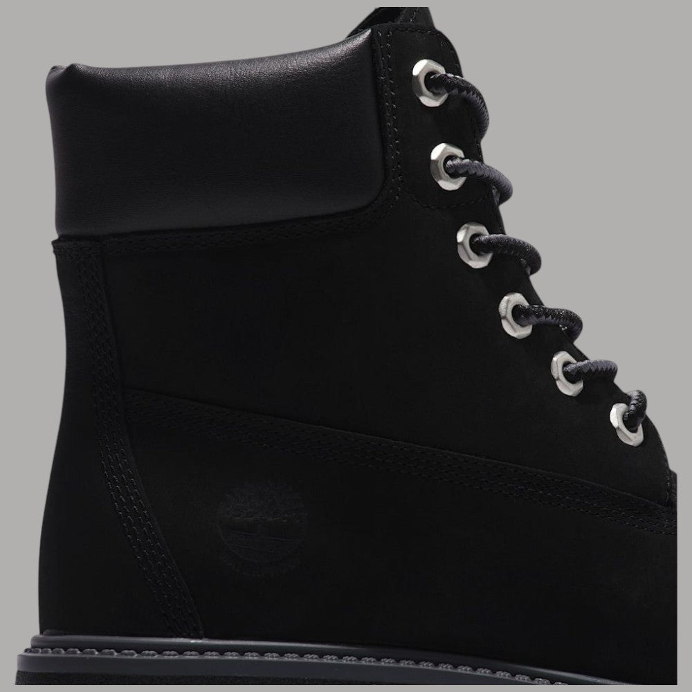 Stivale donna nero in pelle con lacci e occhielli metallici, tomaia alta