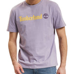 T-shirt lilla con logo Timberland frontale e grafica ad albero sul petto