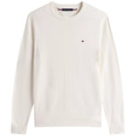 Maglioncino pullover in cotone avorio, scollo rotondo e logo Tommy Hilfiger