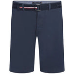 Bermuda blu in twill con cintura, fibbia e passanti