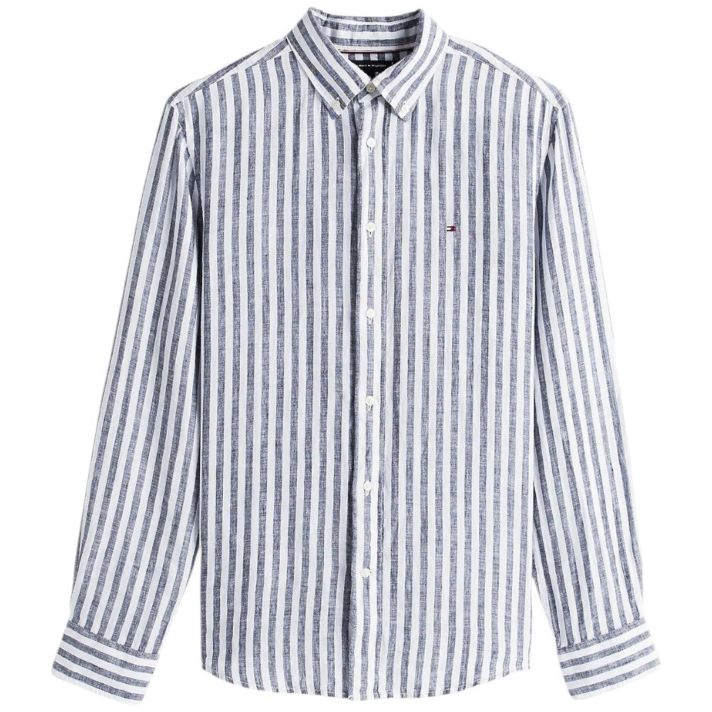 Tommy Hilfiger camicia lino a righe blu e bianco MW0MW385810A5 Camicie Tommy Hilfiger