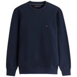 Felpa Tommy Hilfiger blu navy, girocollo, costine a polsini e fondo, logo sul petto.